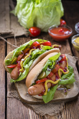 Homemade Hot Dog with fresh vegetables