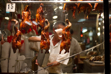 Hanging roast chicken in Chinatown - 97970167
