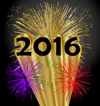 Happy new year 2016 fireworks in gold background