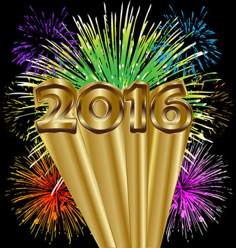2016 new year with colorful fireworks