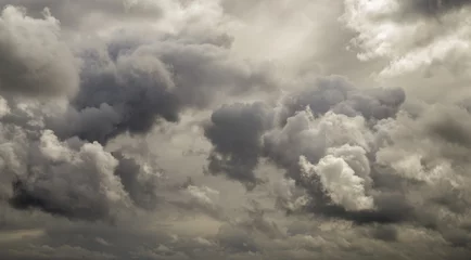 Poster Dark ominous grey storm clouds. Dramatic sky in Patagonia © chaolik