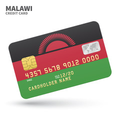 Credit card with Malawi flag background for bank, presentations and business. Isolated on white