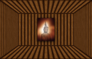Empty wooden room space, interior with buddha image