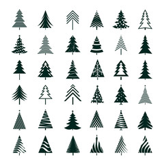 Set of Green Christmas Tree. Vector Illustrations.