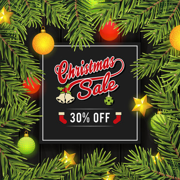 Christmas sale banner for promotion on webpage and social media. Vector illustration
