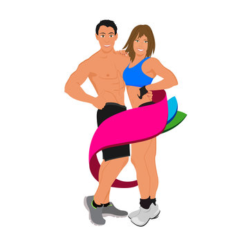 Sport couple man and woman, fitness, vector illustration