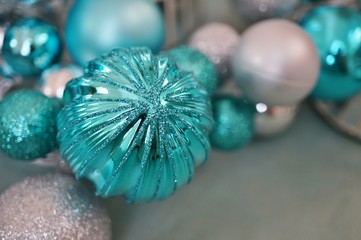 Blue and silver glittery Christmas holiday decorative round ornaments