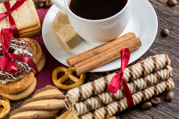 Biscuits and coffee on table