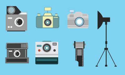 camera vintage flat icon set film roll photography collection 