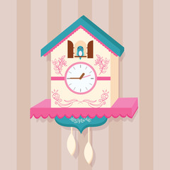 cuckoo clock bird vector on wall flat cute 