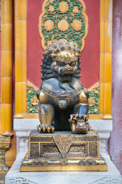 Bronze lion statue at the Forbidden City, Beijing
