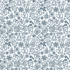 Merry Christmas. Christmas seamless pattern. Holiday background. Endless texture. Thin lines Drawn simple illustration.