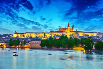 Fototapeta premium View of Prague Castle from waterfront Vltava river in Prague.Cz