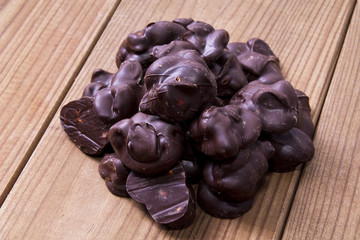 chocolate on wooden background