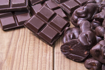 chocolate on wooden background