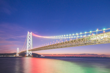 Fototapeta na wymiar Kobe, Japan at the Akashi Kaikyo Ohashi Bridge 