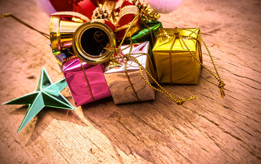 Classy Christmas gifts box on white table. colorful gifts box.colored filter.