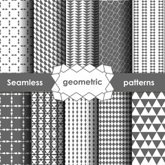 Vector Geometric grey Seamless Patterns Set.
