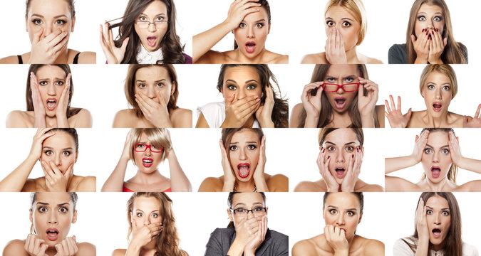 collage of portraits of various women. concept shock