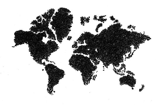 World map made of soil or gravel , isolated on white back ground