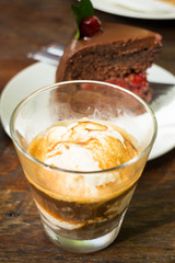 Affogato espresso and black forest cake