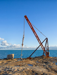 Fototapeta premium Crane at Portland Bill in Dorset, England.