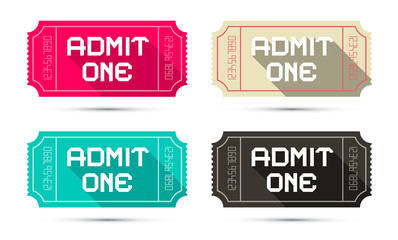 Admit One Tickets Set - Retro Vector Illustration Isolated on White Background