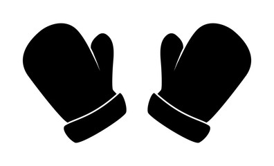 Christmas mittens silhouette, winter cartoon gloves design, icon, symbol. Winter vector illustration isolated on white background.