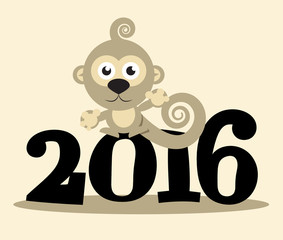 2016 Year with Monkey Vector Flat Design Illustration