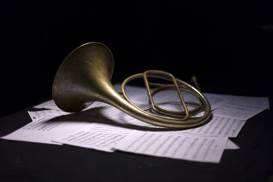 French Horn on dark background