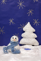 Xmas decorations crafts snow scenary snoeman and a tree