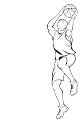 Basketball player. Vector linear silhouette, isolated on white