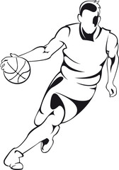 Fototapeta premium Basketball player. Vector linear silhouette, isolated on white