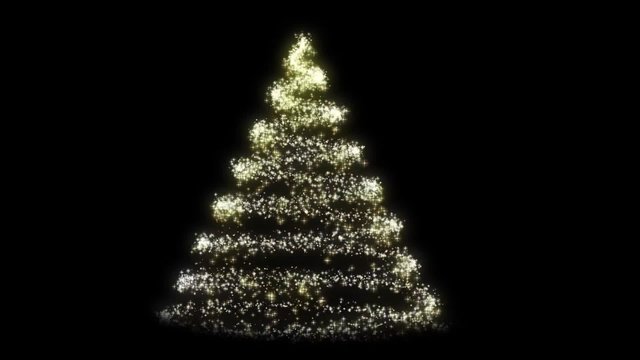 Sparkle Christmas Tree. Christmas decoration animated shape formed from golen and white sparkles.