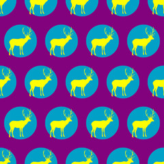 Seamless vector background with decorative reindeer in the style of Pop Art