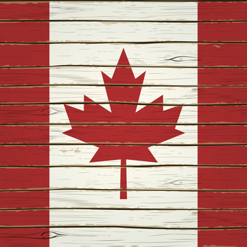 Canadian flag on wood texture