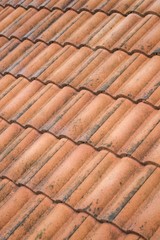 Closeup of the brown clay roof tiles