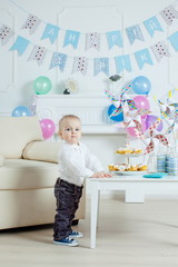 Fototapeta na wymiar Portrait boy with birthday cake