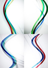 Set of abstract backgrounds. Curve wave lines with light and shadow effects