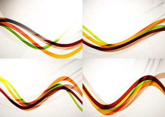 Set of abstract backgrounds. Curve wave lines with light and shadow effects