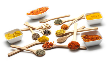spices and herbs on white background