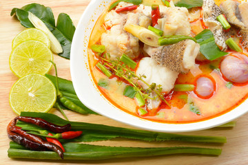 tom yum soup ,Thai style Spicy soup with fish