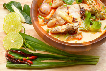 tom yum soup ,Thai style Spicy soup with fish