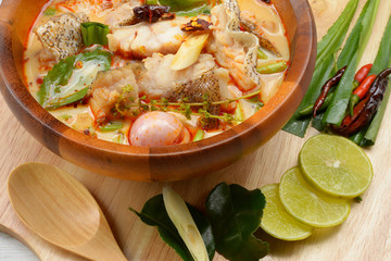 tom yum soup ,Thai style Spicy soup with fish