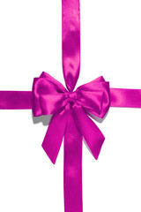 Shiny purple satin ribbon on white background