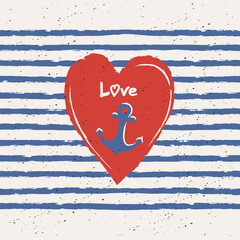 greeting card with heart and anchor in maritime design