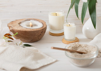 spa composition on white wooden background