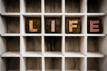 Life Concept Wooden Letterpress Type in Drawer
