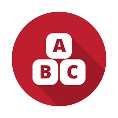 Flat Abc Blocks icon with long shadow on red circle