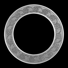 Frame gray circle on isolated black background.